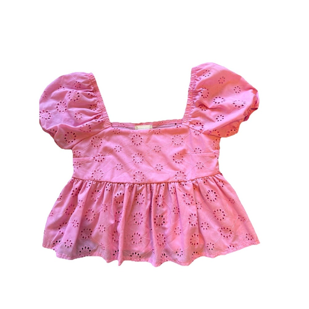 Altar'd State Eyelet Crop Top Women's S Pink Lined Tie Back Boho, babydoll